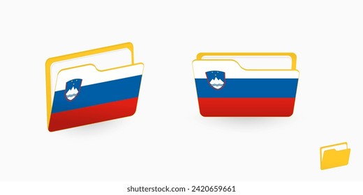 Slovenia flag on two type of folder icon. Vector illustration.