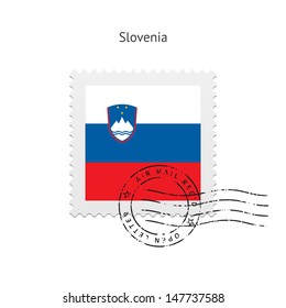 Slovenia Flag Postage Stamp on white background. Vector illustration.