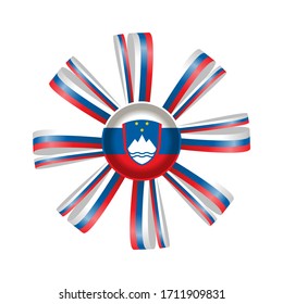 slovenia flag, rosette and pennant, isolated on white