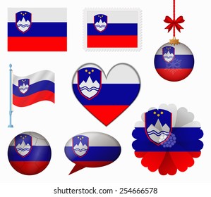 Slovenia flag set of 8 items vector