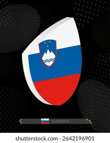 Slovenia Flag Shield icon in 3D on Dark Modern Abstract Rugby Background. Perfect for sports events, heritage themes, national celebrations, and patriotic designs.
