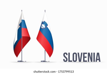 Slovenia flag state symbol isolated on background national banner. Greeting card National Independence Day of the Republic of Slovenia. Illustration banner with realistic state flag.