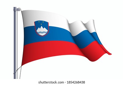 Slovenia flag state symbol isolated on background national banner. Greeting card National Independence Day of the Republic of Slovenia. Illustration banner with realistic state flag.