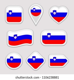 Slovenia flag vector set. Slovenian national flags stickers collection. Isolated icons. Traditional colors. Web, sports pages, patriotic, travel, school, geographic, cartographic design elements