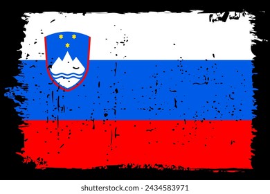 Slovenia flag - vector flag with stylish scratch effect and black grunge frame.