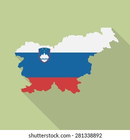 Slovenia flag,map flat icon with long shadow. Vector EPS10