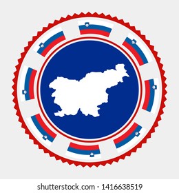 Slovenia flat stamp. Round logo with map and flag of Slovenia. Vector illustration.