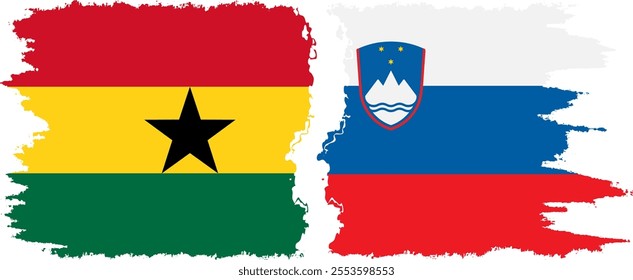 Slovenia and Ghana grunge flags connection, vector