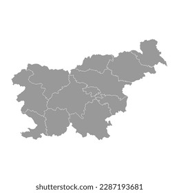 Mapa gris de Eslovenia con regiones. Ilustración vectorial.