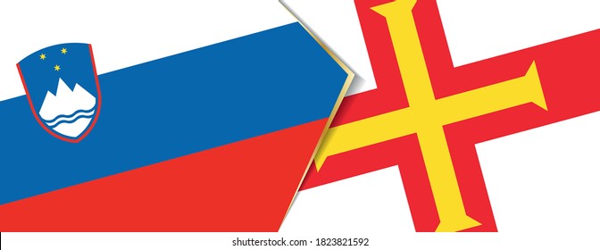 Banderas de Eslovenia y Guernsey, dos banderas vectoriales símbolo de relación o enfrentamiento.
