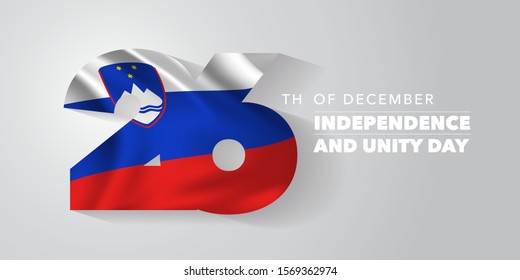 Slovenia happy independence and unity day vector banner, greeting card. Slovenian wavy flag in nonstandard design for 26th of December national holiday 