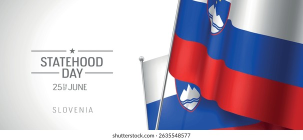 Slovenia happy statehood day greeting card, banner vector illustration. Slovenian national holiday 25th of June design element with 3D flag