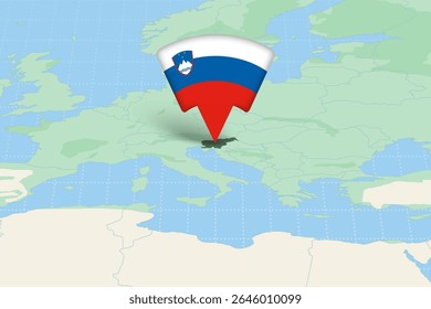 Eslovênia Destaque no Mapa da Europa com Ícone de Bandeira. Design detalhado do vetor.
