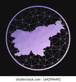 Slovenia icon. Vector polygonal map of the country. Slovenia icon in geometric style. The country map with purple low poly gradient on dark background.