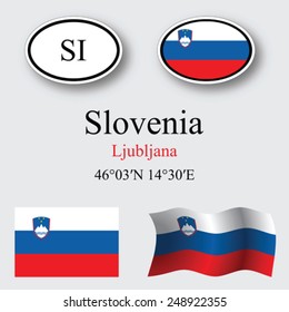 slovenia icons set against gray background, abstract vector art illustration, image contains transparency