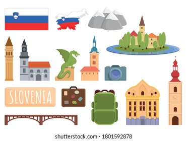 Slovenia icons set. Cartoon set of Slovenia vector icons for web design