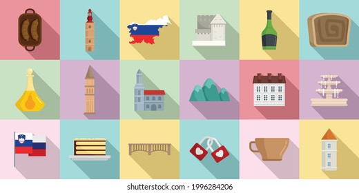 Conjunto de iconos de Eslovenia. Conjunto plano de iconos vectoriales de Eslovenia para el diseño web