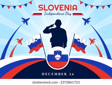 Slovenia Independence Day Vector Illustration on 26 December with Waving Flag Background Design in National Unity Holiday Celebration Flat Cartoon