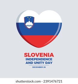 Slovenia Independence and Unity Day poster vector illustration. Flag of Slovenia in heart shape icon vector isolated on a gray background. Slovenian Flag heart symbol. December 26 every year