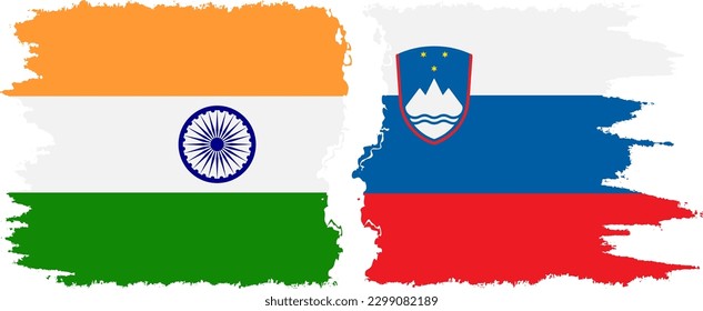 Slovenia and India grunge flags connection, vector
