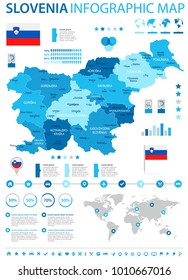Slovenia infographic map and flag - High Detailed Vector Illustration