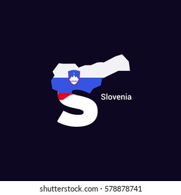 Slovenia Initial Letter Country with Map and Flag Vector