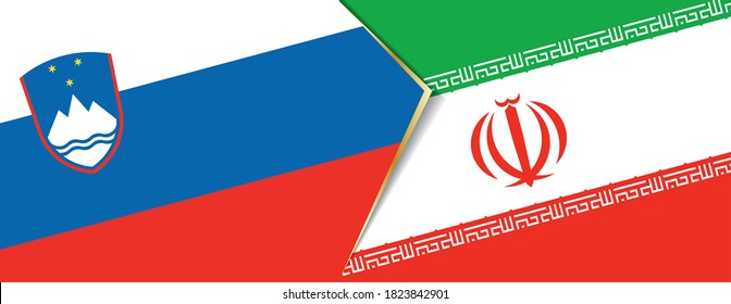 Slovenia and Iran flags, two vector flags symbol of relationship or confrontation.