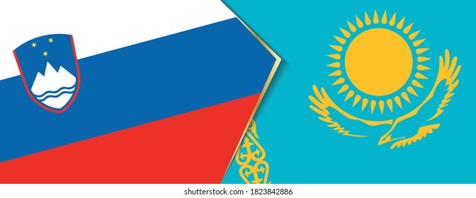 Slovenia and Kazakhstan flags, two vector flags symbol of relationship or confrontation.