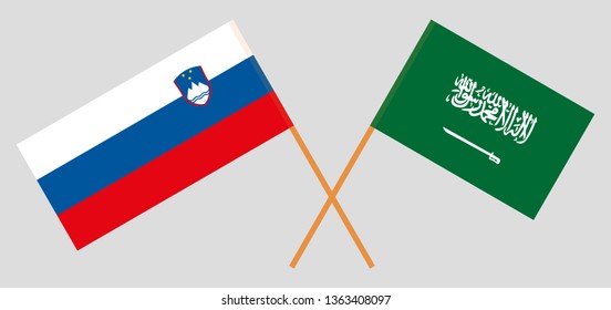 Slovenia and Kingdom of Saudi Arabia. The Slovenian and KSA flags. Official colors. Correct proportion. Vector illustration
