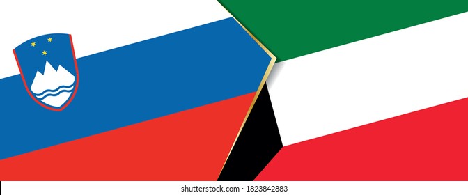 Slovenia and Kuwait flags, two vector flags symbol of relationship or confrontation.