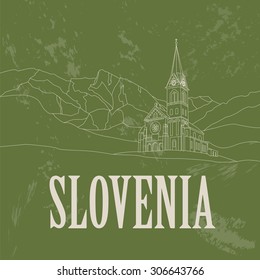 Slovenia landmarks. Retro styled image. Vector illustration
