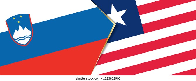 Slovenia and Liberia flags, two vector flags symbol of relationship or confrontation.