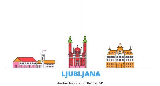 Slovenia, Ljubljana line cityscape, flat vector. Travel city landmark, oultine illustration, line world icons