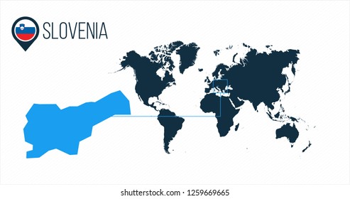 Slovenia location on the world map for infographics. All world countries without names. Slovenia round flag in the map pin or marker. vector illustration on stripped background.
