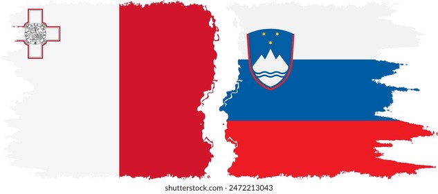 Slovenia and Malta grunge flags connection, vector