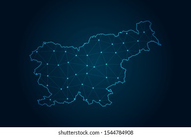 Slovenia map with Abstract mash line and point scales on Dark background . design polygon sphere . Wire frame 3D mesh polygonal network line . Vector illustration eps 10.