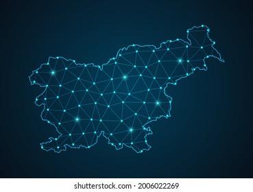 Slovenia map Abstract mash line and point scales on dark background. Wire Frame 3D mesh polygonal network line. Network line, design sphere, dot and structure vector.