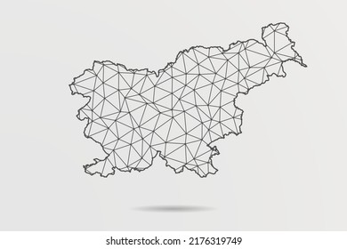 Slovenia Map - Abstract mash line and point scales on white background with World Map. Wire Frame 3D mesh polygonal network line, design sphere, dot and structure - Vector illustration eps 10