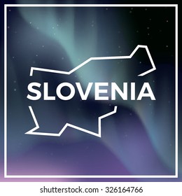 Slovenia map against the backdrop of polar lights on the starry sky. Aurora Borealis abstract vector background. EPS10 contains transparency, mesh gradients used.