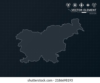 Slovenia map of black digital frame HUD, GUI, UI interface technology radar vector.