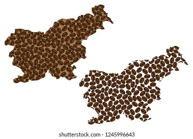 Slovenia -  map of coffee bean, Republic of Slovenia map made of coffee beans,
