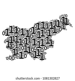 Slovenia Map collage icon of one and zero digits in different sizes. Vector digital symbols are united into Slovenia Map composition design concept.