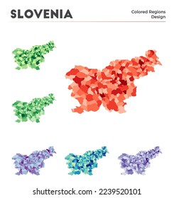 Slovenia map collection. Borders of Slovenia for your infographic. Colored country regions. Vector illustration.