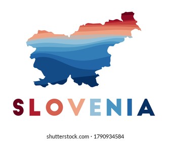Slovenia map. Map of the country with beautiful geometric waves in red and blue colors. Vivid Slovenia shape. Vector illustration.