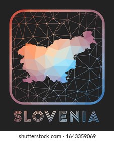 Slovenia map design. Vector low poly map of the country. Slovenia icon in geometric style. The country shape with polygnal gradient and mesh on dark background.