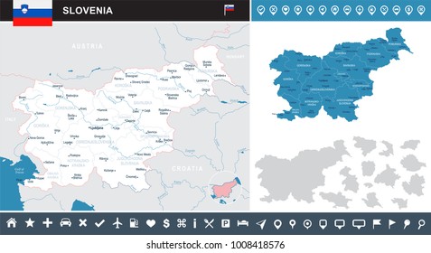 Slovenia map and flag - High Detailed Vector Illustration