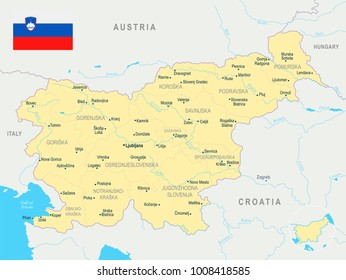 Slovenia map and flag - High Detailed Vector Illustration