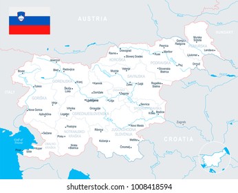 Slovenia map and flag - High Detailed Vector Illustration