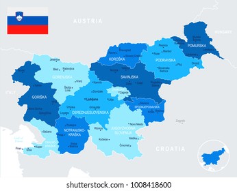 Slovenia map and flag - High Detailed Vector Illustration