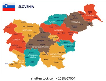 Slovenia map and flag - High Detailed Vector Illustration